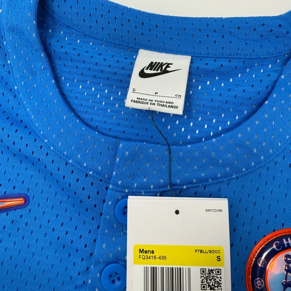 Nike Chelsea FC Baseball Jersey Mens Small Blue Orange FQ3416-435‎ NEW